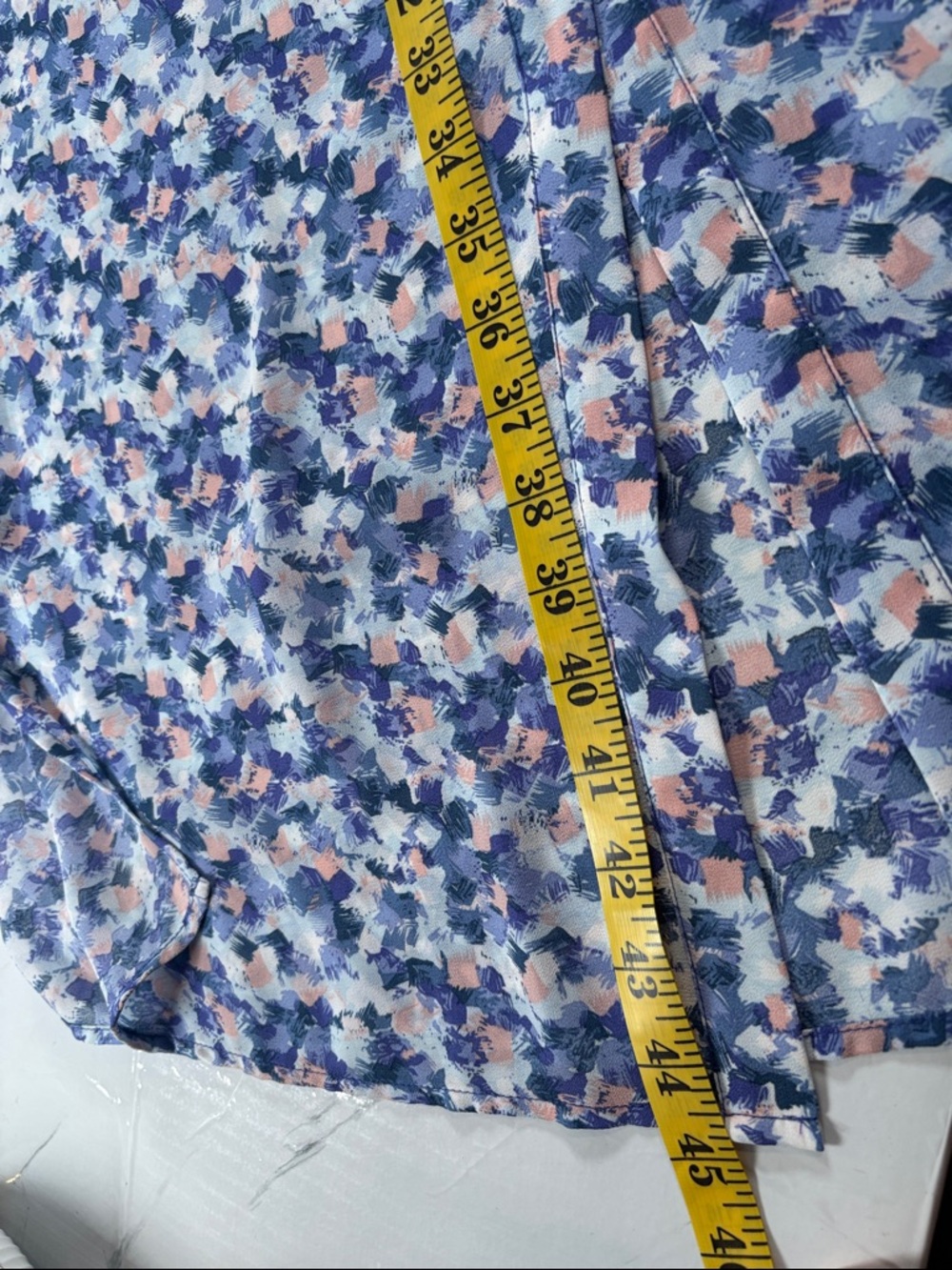 Cotton Bleu XL Blue Floral Tunic Top Longline Button Front High Slit Blouse Boho - Picture 13 of 13